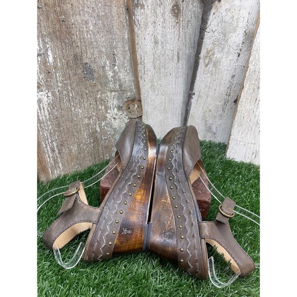 Frye Blair Peeptoe Leather Platform Wedge Heel Sandals Western Boho Women's 9.5 - Picture 7 of 10